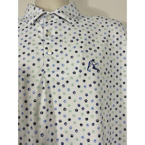 Rhoback Shirt Mens XL White Dog Paw Print Performance Golf Polo Stretch - Picture 4 of 9